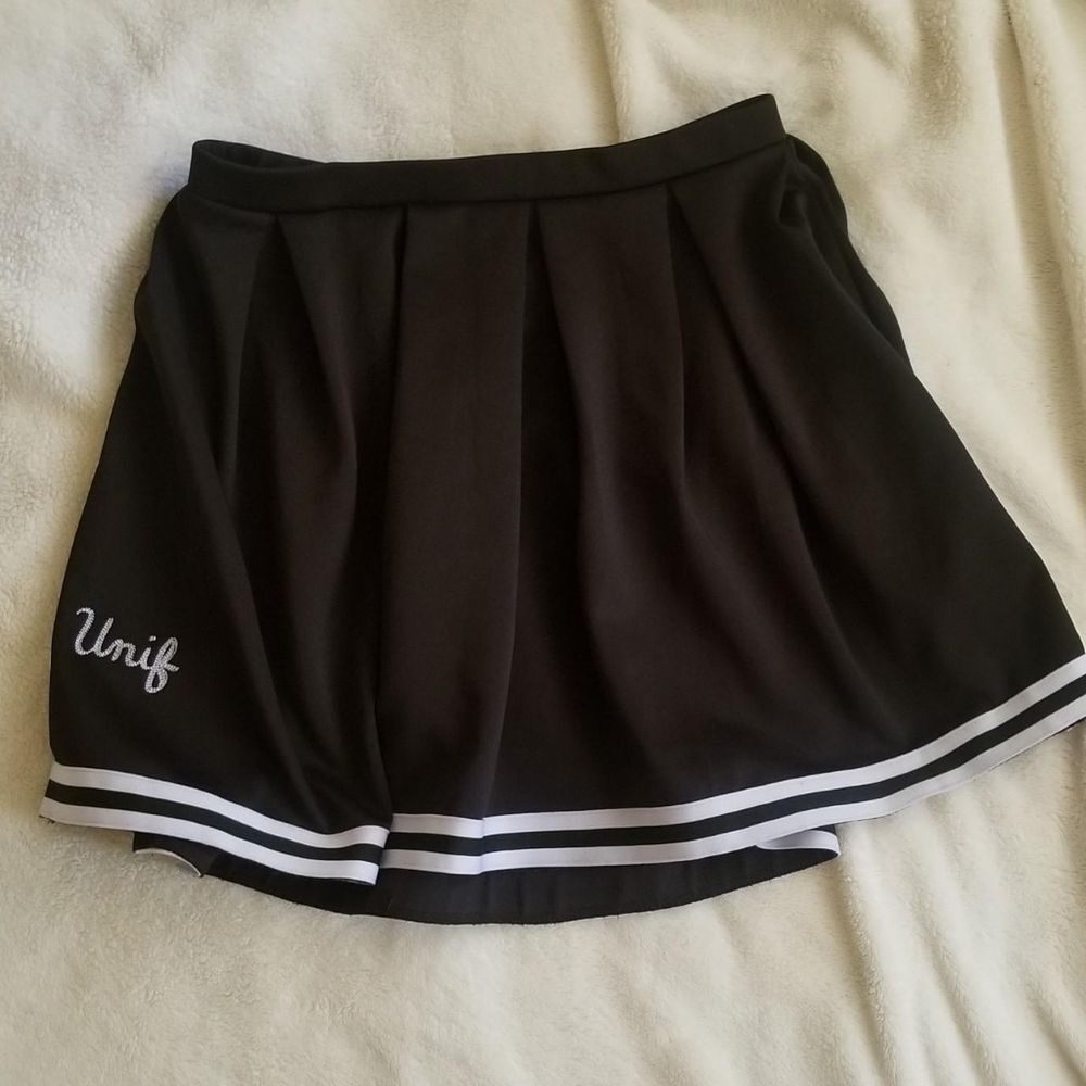 Unif Black Squad Skirt with white stripes